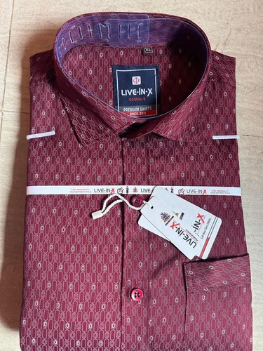 Mens Cotton Maroon Printed Shirt